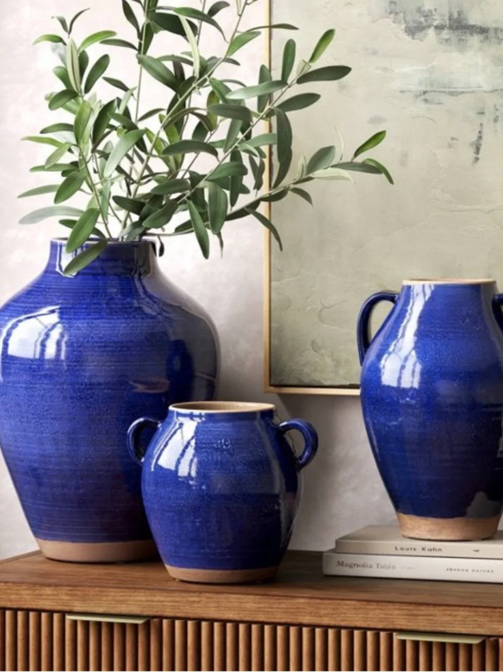 THRESHOLD NWT Medium Tuscan Ceramic Handled Vase Blue